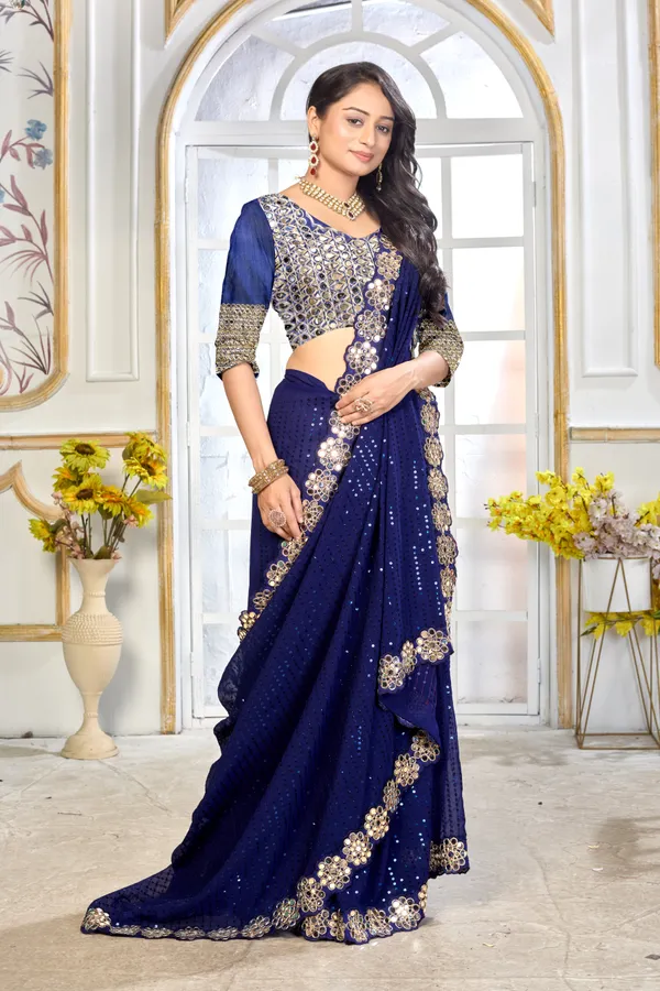 Georgette_Saree_With_Heavy_Mirror_Work_And_Sequence_With_Matching_Blouse_Piece
