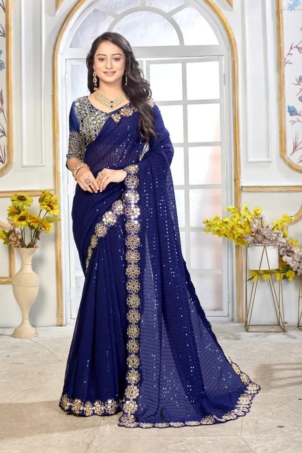 Georgette_Saree_With_Heavy_Mirror_Work_And_Sequence_With_Matching_Blouse_Piece