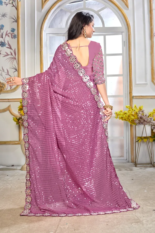 Georgette_Saree_With_Heavy_Mirror_Work_And_Sequence_With_Matching_Blouse_Piece