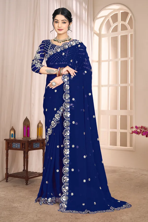 Georgette_Saree_With_Heavy_Mirror_Work_And_Sequence_With_Matching_Blouse_Piece