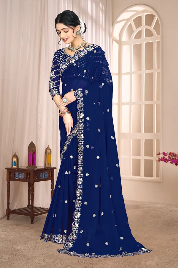 Georgette_Saree_With_Heavy_Mirror_Work_And_Sequence_With_Matching_Blouse_Piece