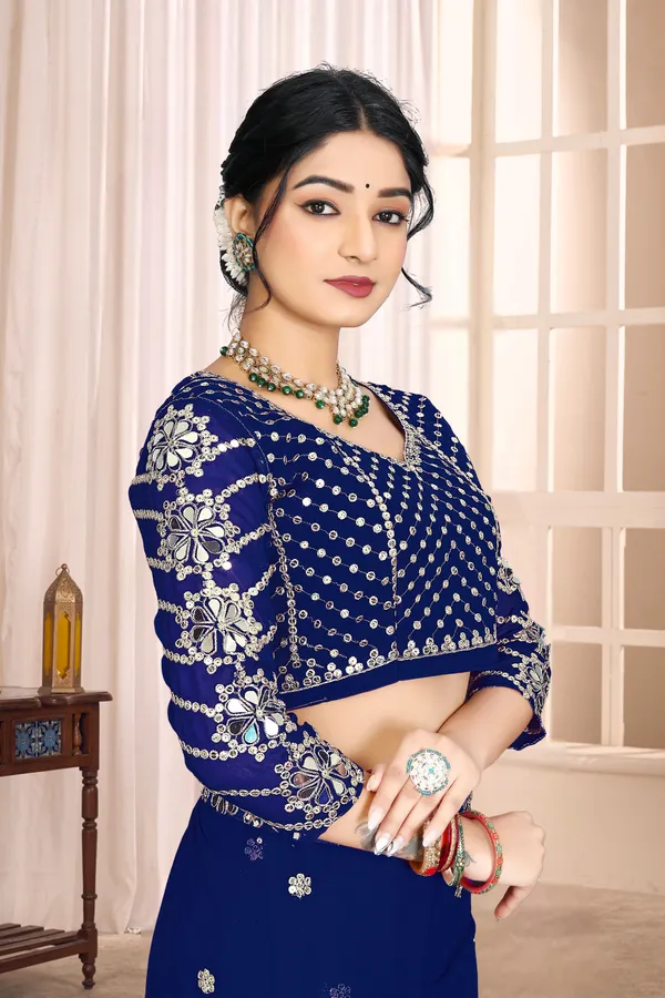 Georgette_Saree_With_Heavy_Mirror_Work_And_Sequence_With_Matching_Blouse_Piece