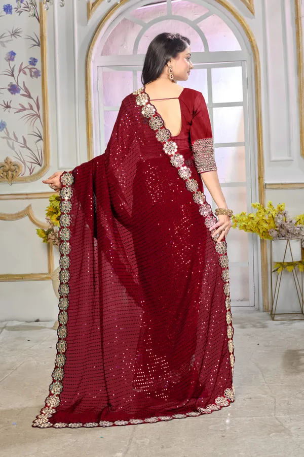 Georgette_Saree_With_Heavy_Mirror_Work_And_Sequence_With_Matching_Blouse_Piece