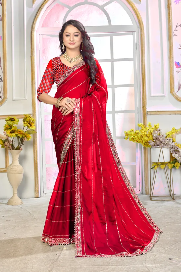 Satin_Silk_Saree_With_Exquisite_Mirror_Work_And_Matching_Blouse_Piece