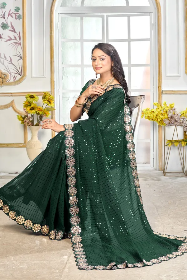 Georgette_Saree_With_Heavy_Mirror_Work_And_Sequence_With_Matching_Blouse_Piece