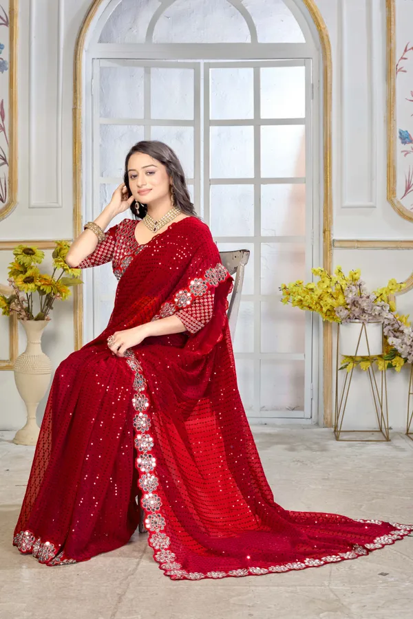 Georgette_Saree_With_Heavy_Mirror_Work_And_Sequence_With_Matching_Blouse_Piece