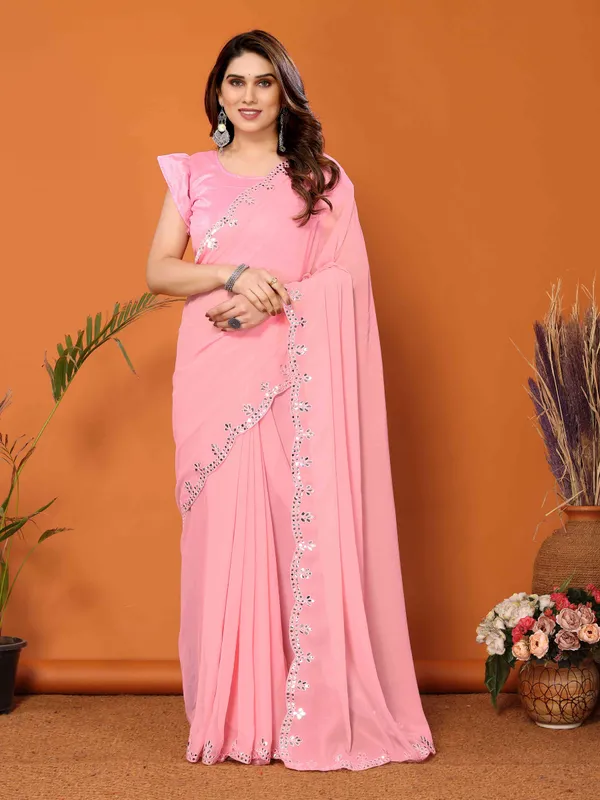 Women's_Georgette_Plain_Mirror_Work_Party_Wear_Sarees_With_Blouse_Piece