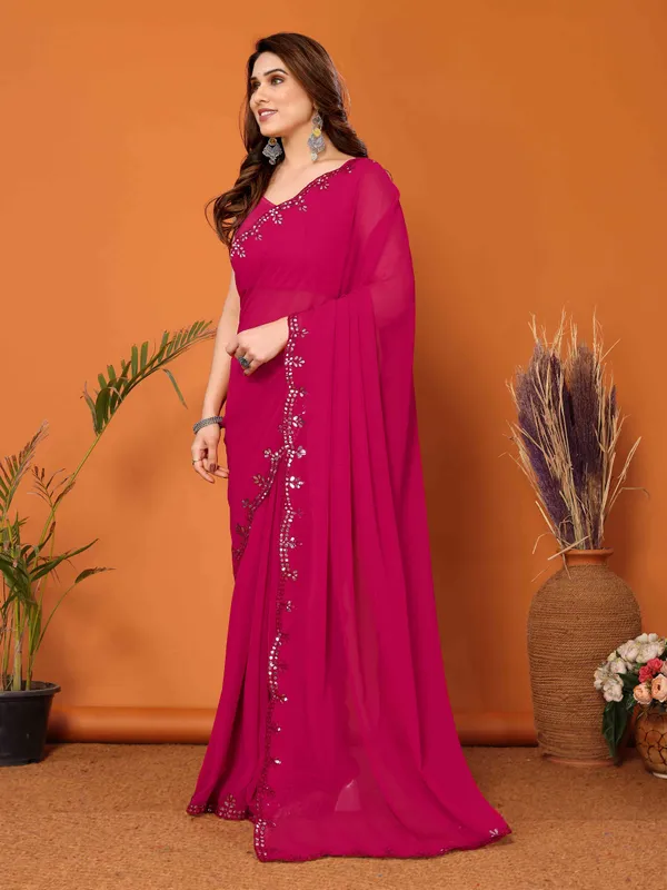 Women's_Georgette_Plain_Mirror_Work_Party_Wear_Sarees_With_Blouse_Piece