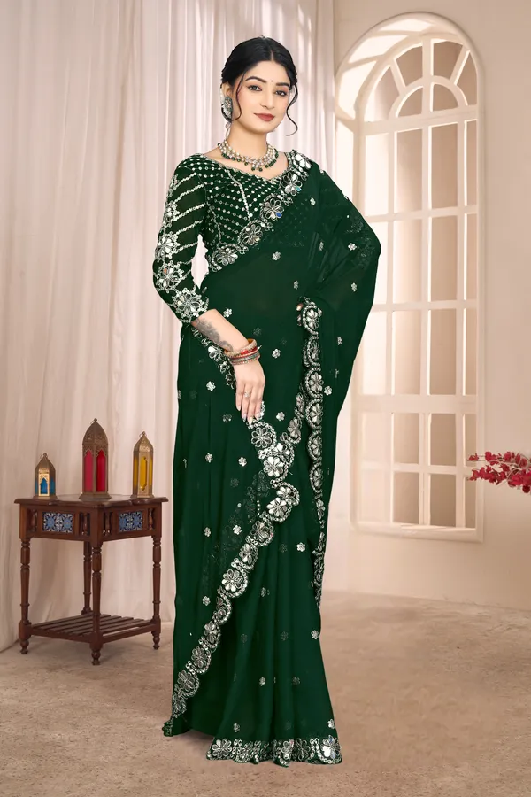 Georgette_Saree_With_Heavy_Mirror_Work_And_Sequence_With_Matching_Blouse_Piece