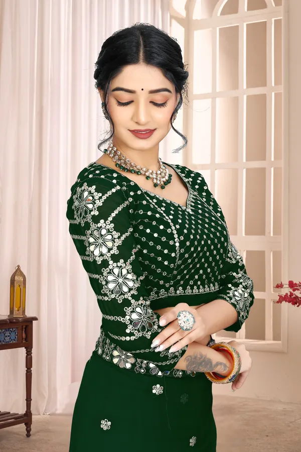 Georgette_Saree_With_Heavy_Mirror_Work_And_Sequence_With_Matching_Blouse_Piece