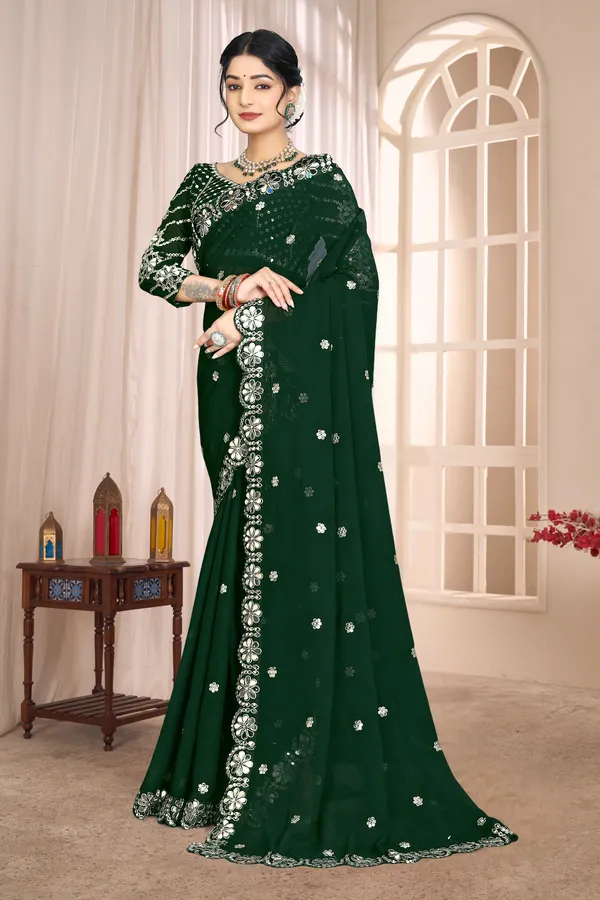 Georgette_Saree_With_Heavy_Mirror_Work_And_Sequence_With_Matching_Blouse_Piece