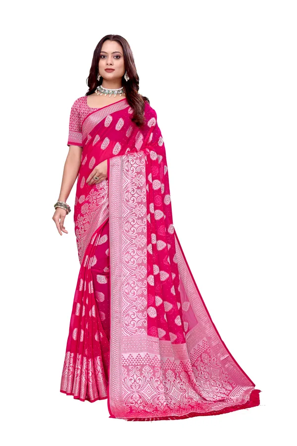 Georgette_Saree_Floral_Pattern_With_Blouse_Piece