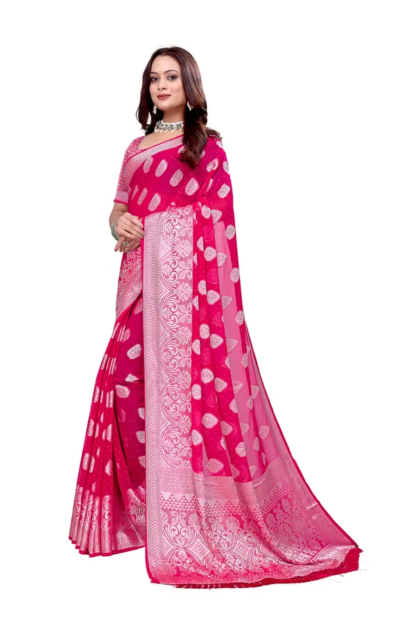 Georgette_Saree_Floral_Pattern_With_Blouse_Piece