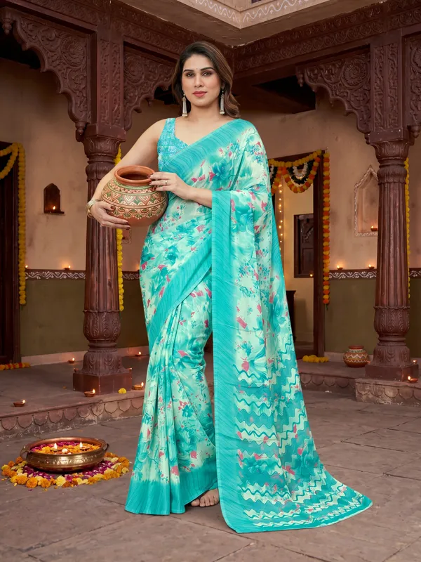 Tussar_Silk_Saree_Digital_Printed_Floral_Pattern_With_Running_Blouse_Piece