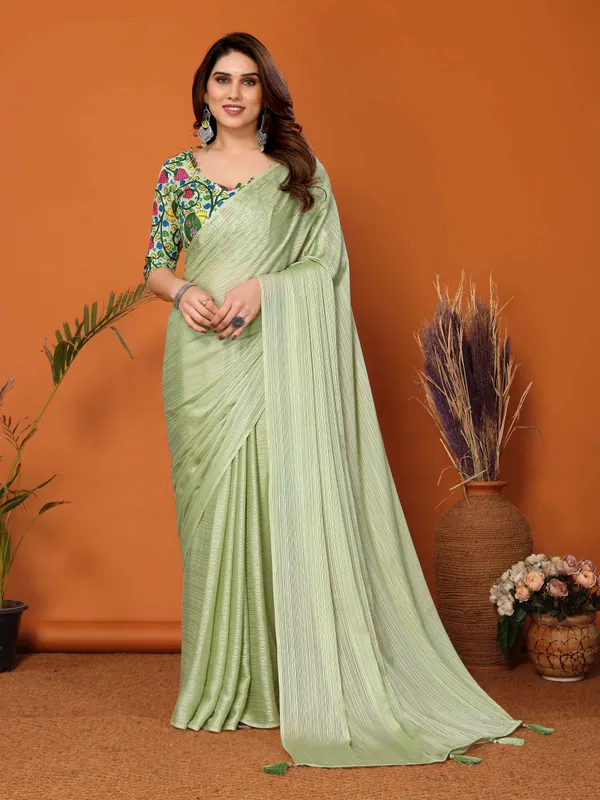 Chiffon_Plain_Saree_With_Kalamkari_Digital_Print_Blouse