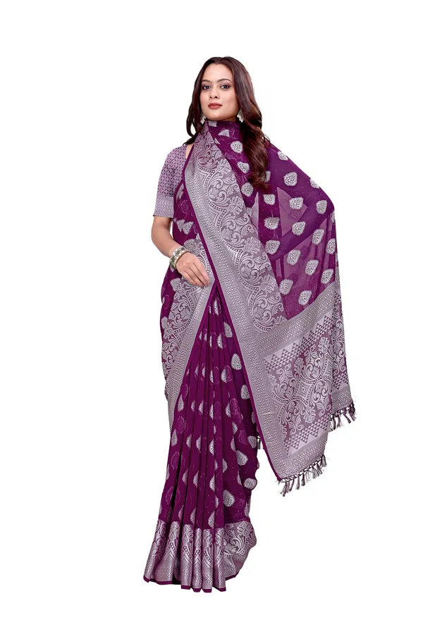 Georgette_Saree_Floral_Pattern_With_Blouse_Piece