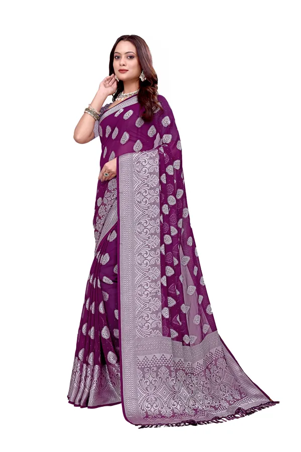 Georgette_Saree_Floral_Pattern_With_Blouse_Piece