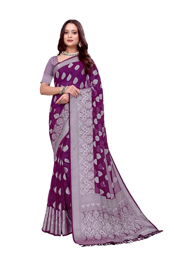 Georgette_Saree_Floral_Pattern_With_Blouse_Piece