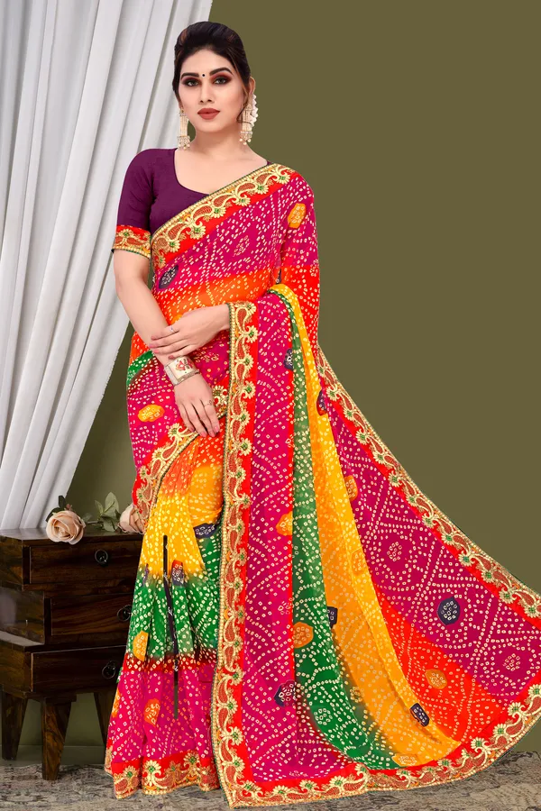 Georgette_Saree_Bandhani_Pattern_Fancy_Lace_Printed_Saree