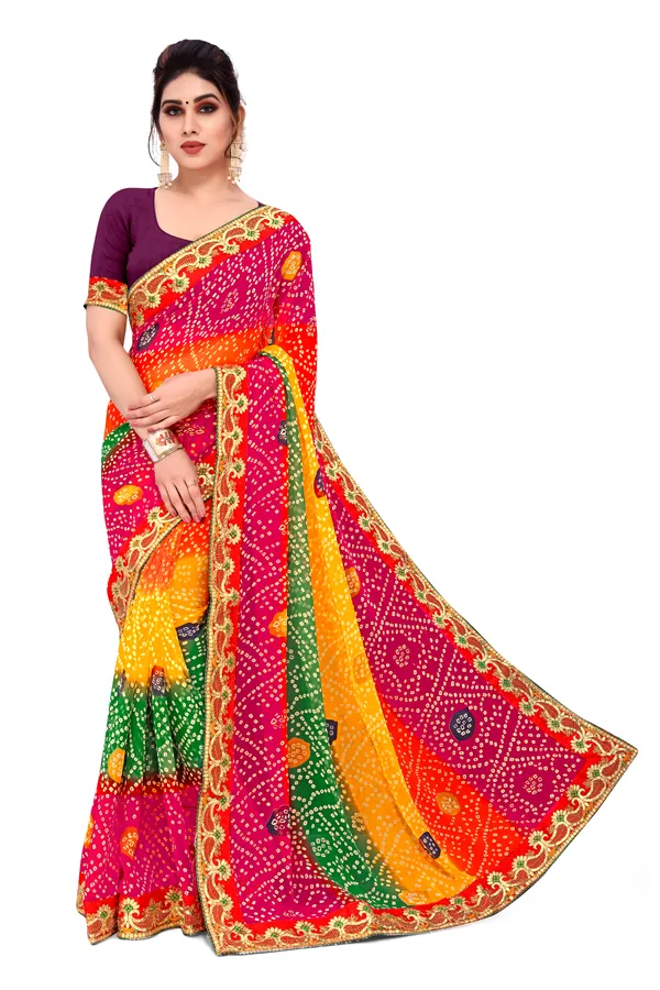 Georgette_Saree_Bandhani_Pattern_Fancy_Lace_Printed_Saree