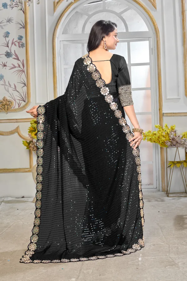 Georgette_Saree_With_Heavy_Mirror_Work_And_Sequence_With_Matching_Blouse_Piece