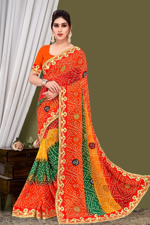 Georgette_Saree_Bandhani_Pattern_Fancy_Lace_Printed_Saree