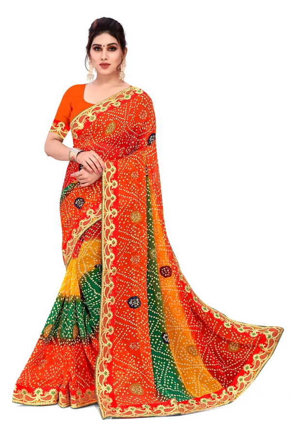 Georgette_Saree_Bandhani_Pattern_Fancy_Lace_Printed_Saree