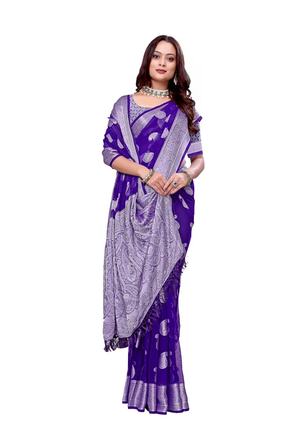 Georgette_Saree_Paisley_Pattern_With_Blouse_Piece