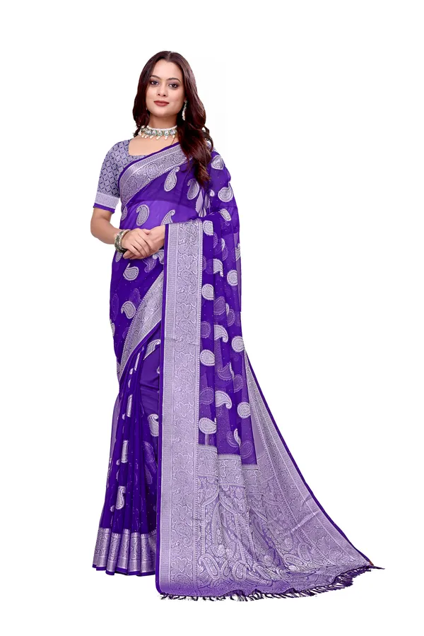 Georgette_Saree_Paisley_Pattern_With_Blouse_Piece