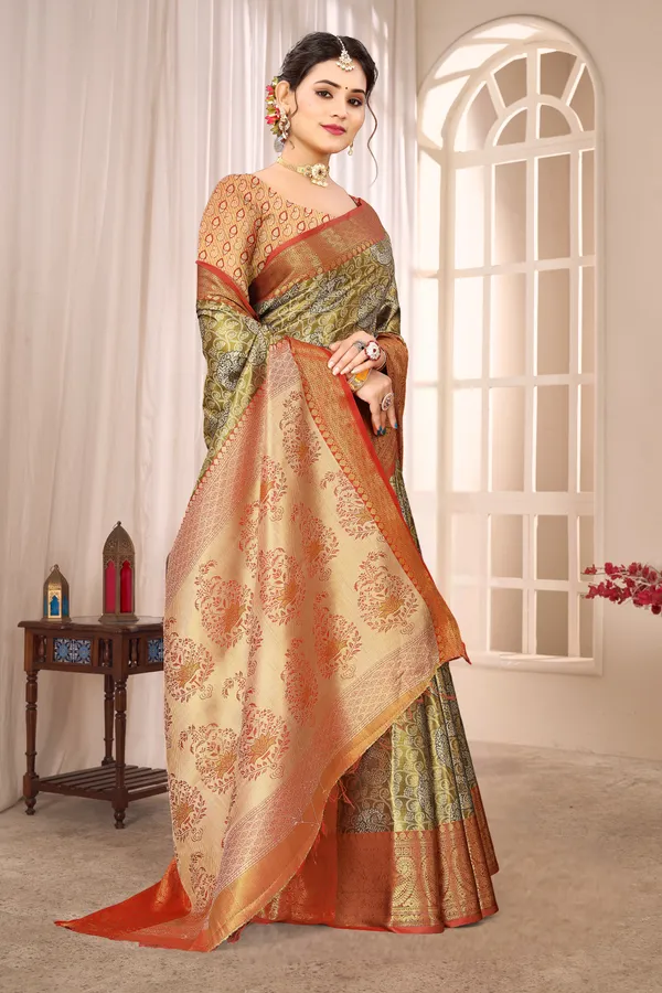 Banarasi_Silk_Saree_With_Zari_Border_And_Unstitched_Blouse