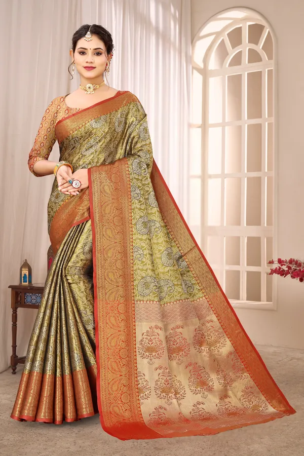 Banarasi_Silk_Saree_With_Zari_Border_And_Unstitched_Blouse