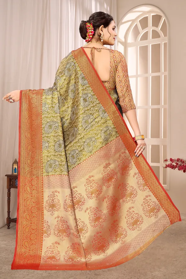 Banarasi_Silk_Saree_With_Zari_Border_And_Unstitched_Blouse