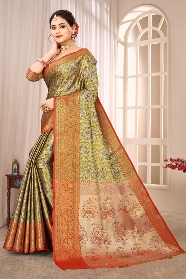 Banarasi_Silk_Saree_With_Zari_Border_And_Unstitched_Blouse