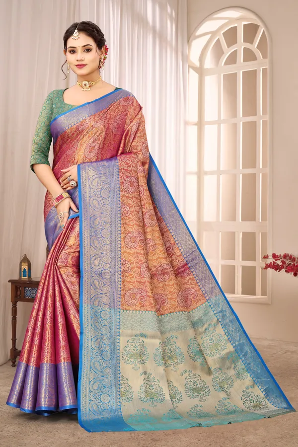 Banarasi_Silk_Saree_With_Zari_Border_And_Unstitched_Blouse