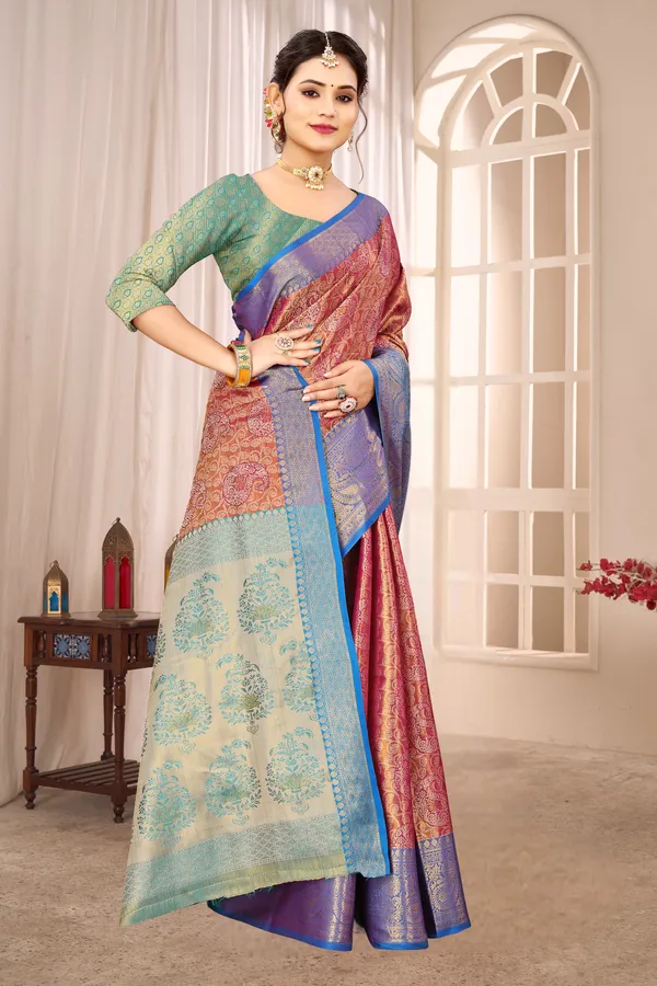 Banarasi_Silk_Saree_With_Zari_Border_And_Unstitched_Blouse