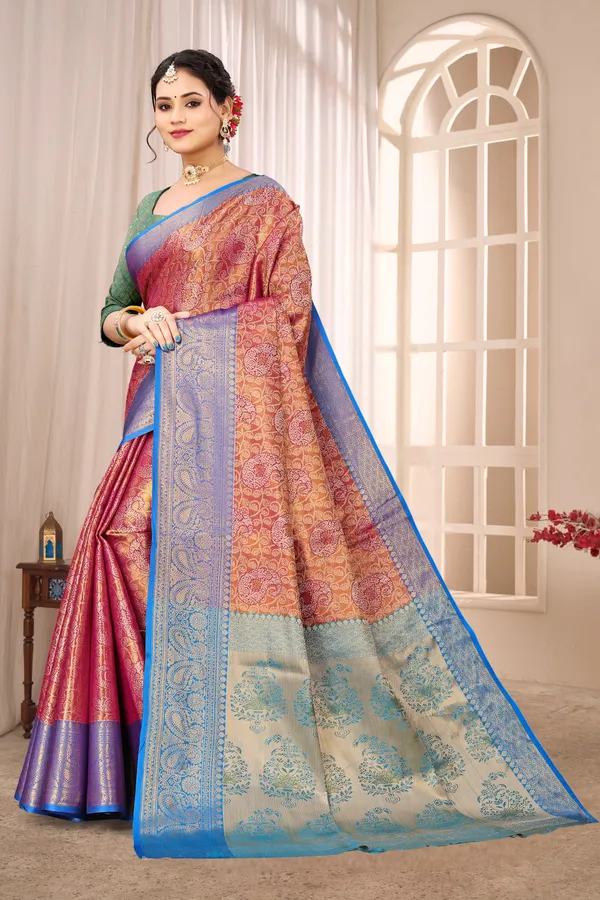Banarasi_Silk_Saree_With_Zari_Border_And_Unstitched_Blouse