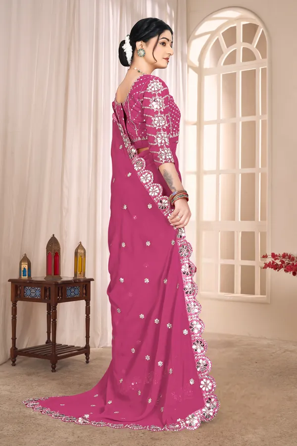 Georgette_Saree_With_Heavy_Mirror_Work_And_Sequence_With_Matching_Blouse_Piece