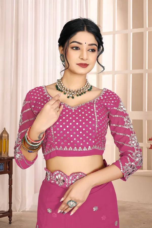 Georgette_Saree_With_Heavy_Mirror_Work_And_Sequence_With_Matching_Blouse_Piece