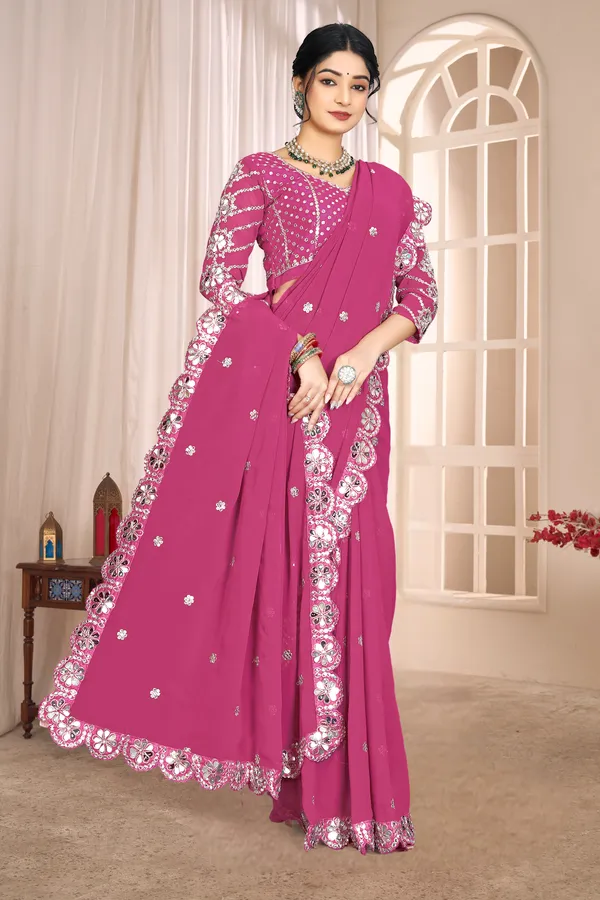 Georgette_Saree_With_Heavy_Mirror_Work_And_Sequence_With_Matching_Blouse_Piece