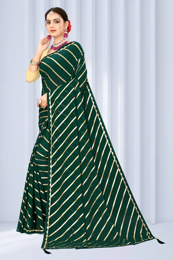 Georgette_Saree_Leheriya_Pattern_Foil_Work_With_Golden_Blouse_Piece