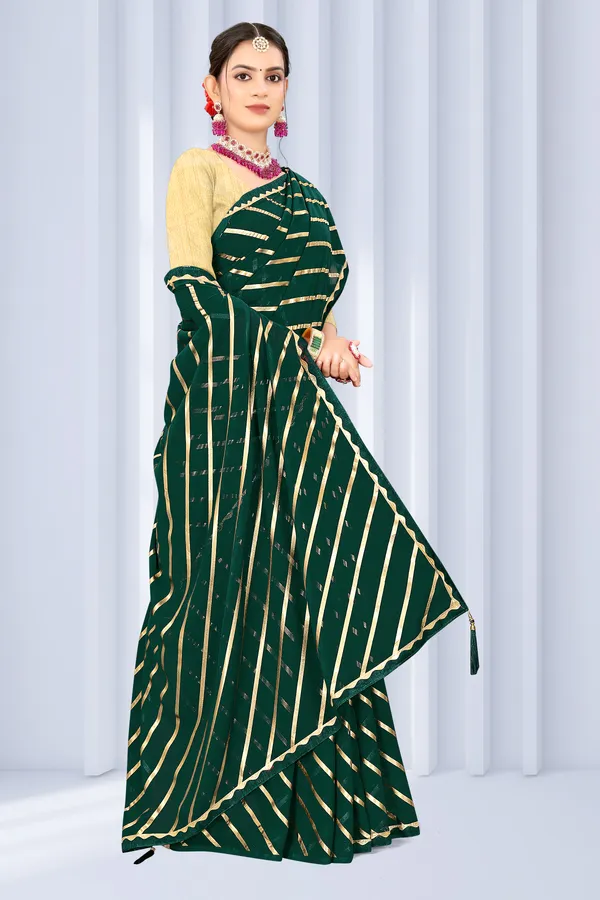 Georgette_Saree_Leheriya_Pattern_Foil_Work_With_Golden_Blouse_Piece