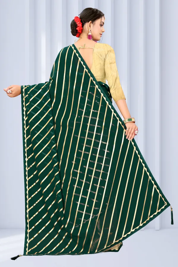 Georgette_Saree_Leheriya_Pattern_Foil_Work_With_Golden_Blouse_Piece