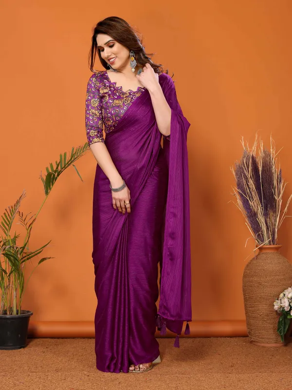 Chiffon_Plain_Saree_With_Kalamkari_Digital_Print_Blouse