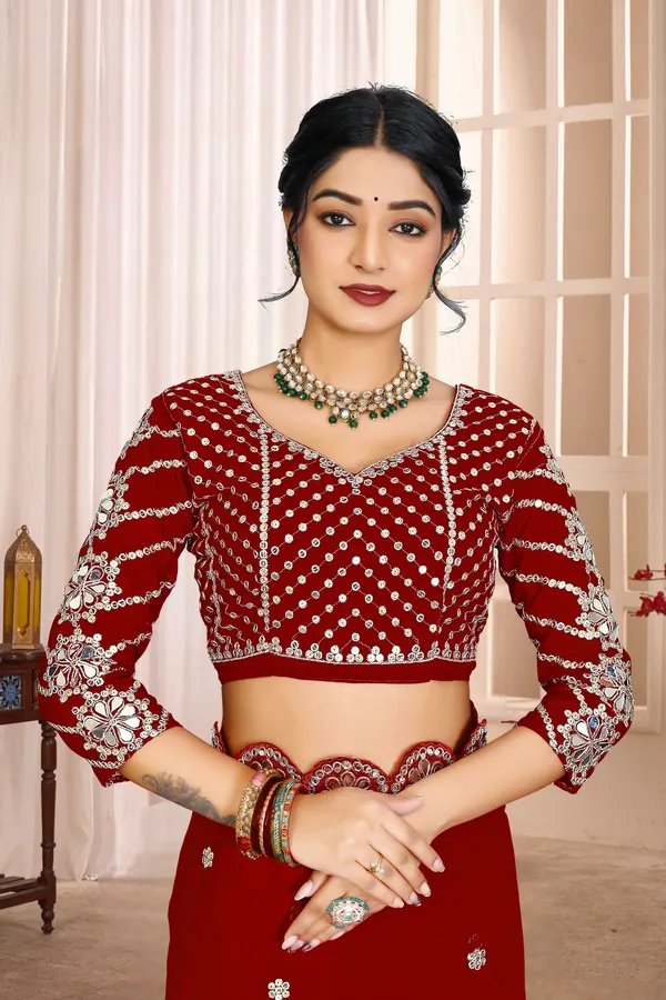 Georgette_Saree_With_Heavy_Mirror_Work_And_Sequence_With_Matching_Blouse_Piece