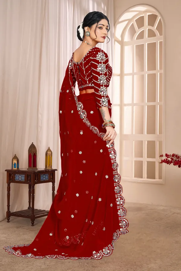 Georgette_Saree_With_Heavy_Mirror_Work_And_Sequence_With_Matching_Blouse_Piece