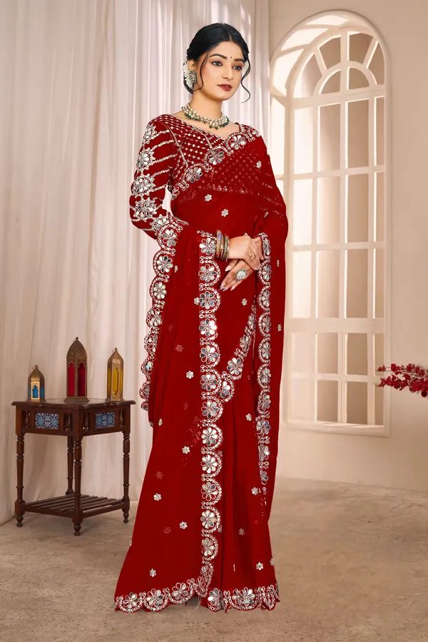 Georgette_Saree_With_Heavy_Mirror_Work_And_Sequence_With_Matching_Blouse_Piece
