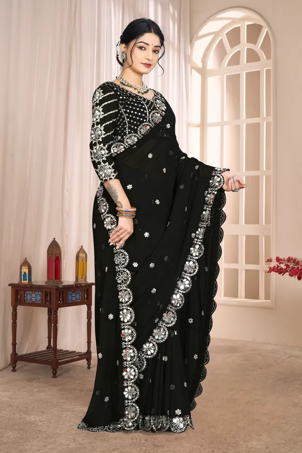 Georgette_Saree_With_Heavy_Mirror_Work_And_Sequence_With_Matching_Blouse_Piece