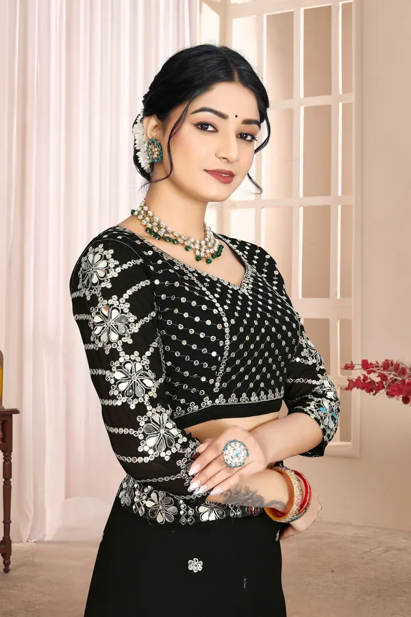 Georgette_Saree_With_Heavy_Mirror_Work_And_Sequence_With_Matching_Blouse_Piece