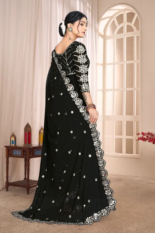 Georgette_Saree_With_Heavy_Mirror_Work_And_Sequence_With_Matching_Blouse_Piece