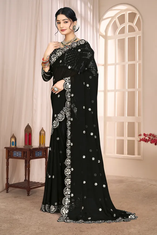 Georgette_Saree_With_Heavy_Mirror_Work_And_Sequence_With_Matching_Blouse_Piece